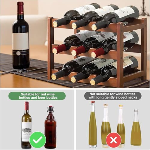 Soporte para 9 botellas de vino de madera sólido miniatura 6