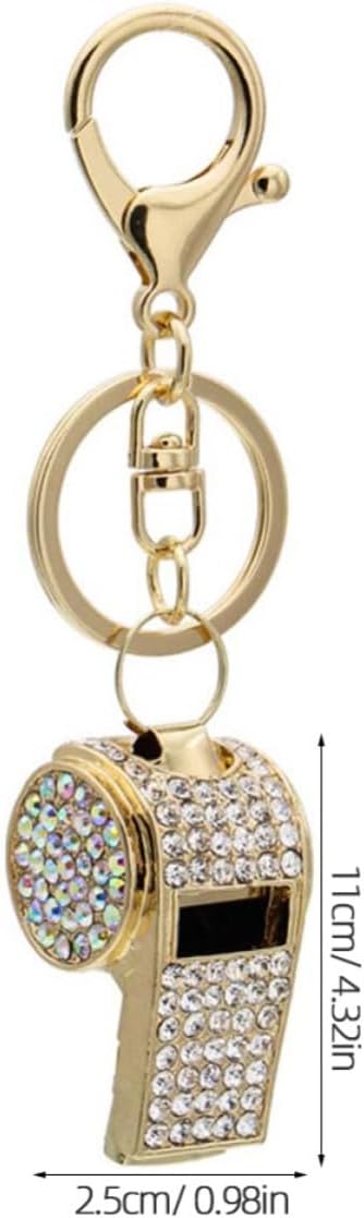 Whistle Rhinestone Keychain, Golden Zinc Alloy Bag Pendant Ornament image 2