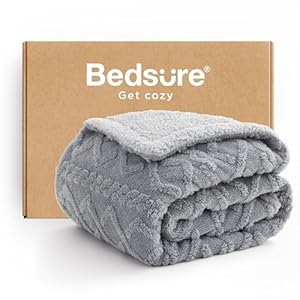 Bedsure Sherpa Fleece Throw Blanket for Couch – Soft Fluffy & Cozy Cable Jacquard Tufted Throw Blankets for Women Gift, Thick Warm Blanket for Winter and All Seasons, Grey, 50×60 Inches