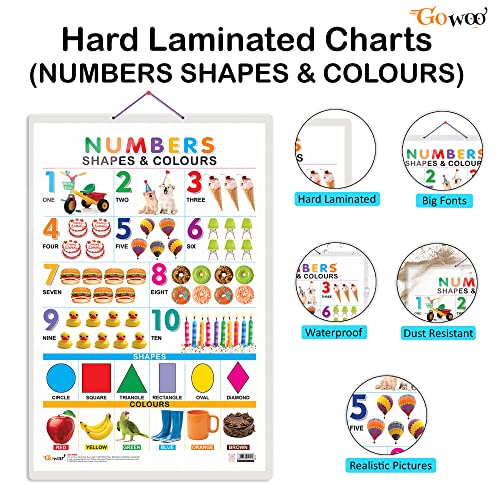 Image of GO WOO Combo of 2 Alphabet and Numbers, Shapes & Colours Educational Posters for Preschool Kids Classroom Study | Learning- Charts for Kids Learning (20 inchX30 inch Inches)