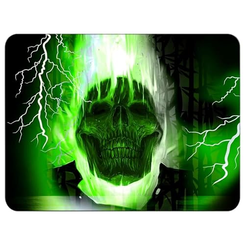 Tappetino Mouse 24 x 20 cm piccolo, Teschio verde, Bordo tagliato al laser, Durevoli, antiscivolo e silenzioso, gioco, ufficio, casa, lavabile, arrotolabile, Tappetini Gaming Mousepad