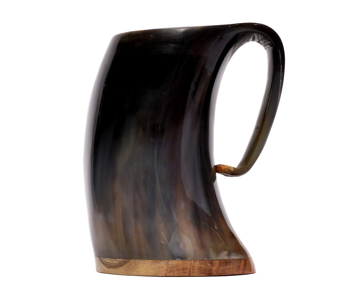Tasse design en corne de vache véritable polie avec poignée - Verre viking - Chope à bière médiévale unique - 400 ml