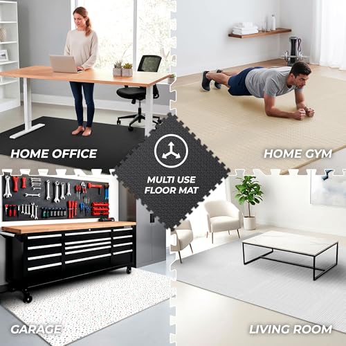 Image of bemaxx Gym Mats Set - 12 pcs EVA Interlocking Foam Floor Tiles (24.4 inchx24.4 inchx0.4 inch) 48 sqft Protective Gym Flooring Sports Home Workout Exercise Mats Puzzle Garage Fitness Play-Room Pool Treadmill Bike
