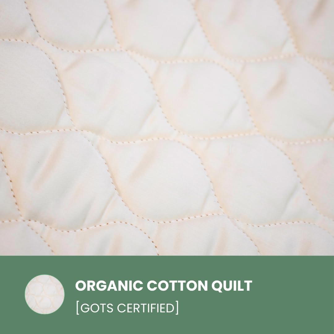 OrganicTextiles Organic Cotton Mattress Pad with 17” Fitted Bed Skirt Deep Pocket (Cal King Size) GOTS Certified, Soft Feel, Luxurious Quilted Design, Machine Washable, All Season, Skin Sensitive