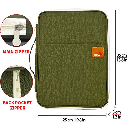 El-fmly A4 Document Portable Organizer Bag Waterproof Portfolio Office Zipper Case for Travel Office Business Holiday Meeting Interview (Olive Green)