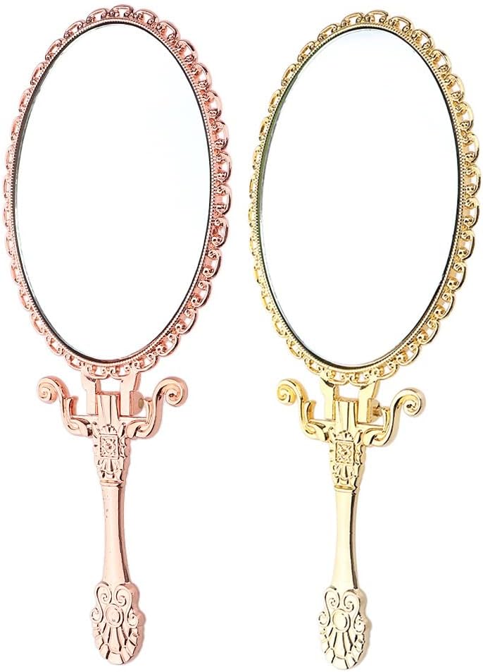 Portable Foldable Oval Makeup Metal with Handle Handheld Female 1 Piece image 4