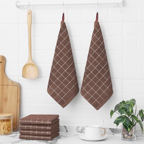 Image of Homaxy 100% Cotton Terry Kitchen Dish Cloths, 6 Pack, Brown