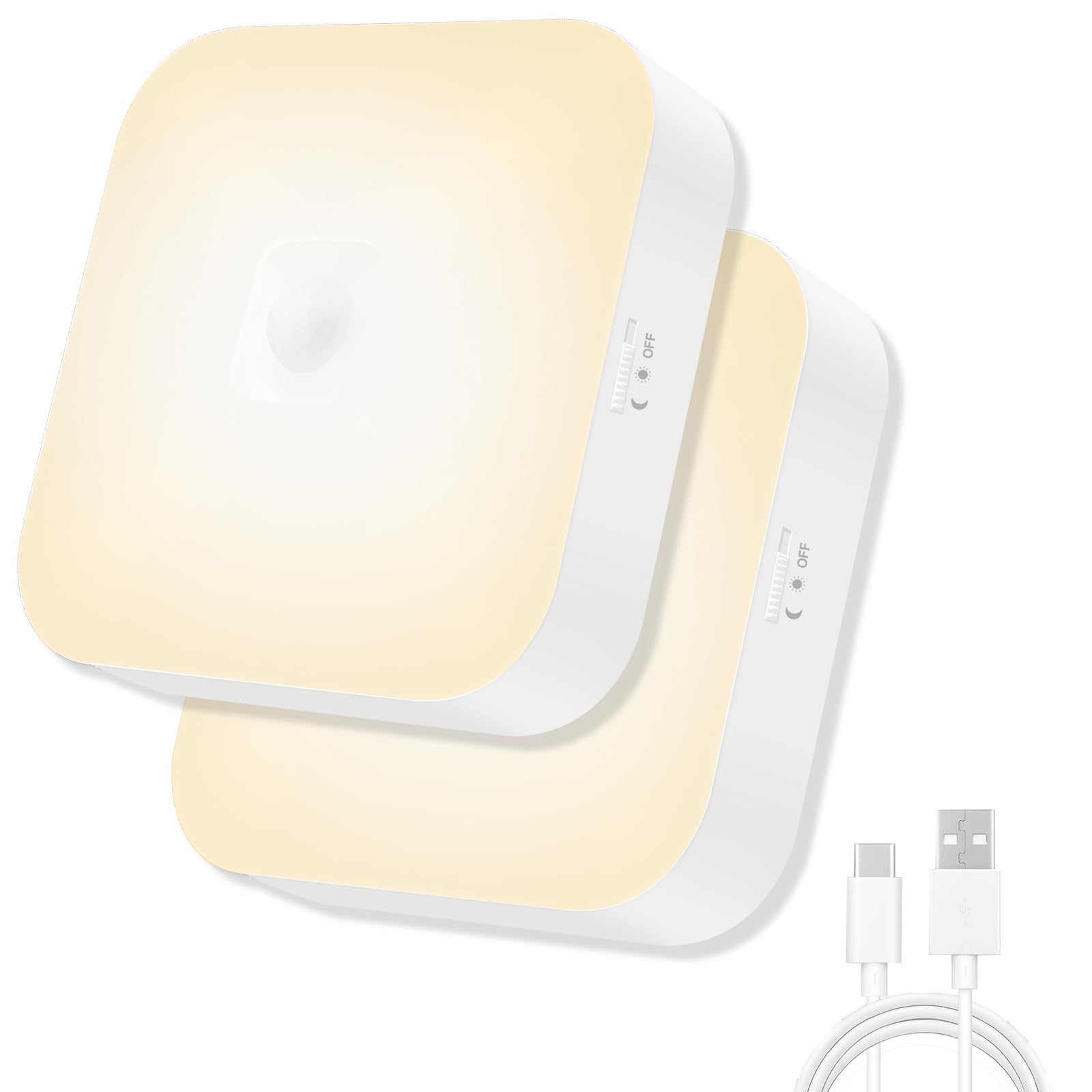 Rechargeable Motion Sensor Closet Light, Wireless Lights, Warm White 2Pack