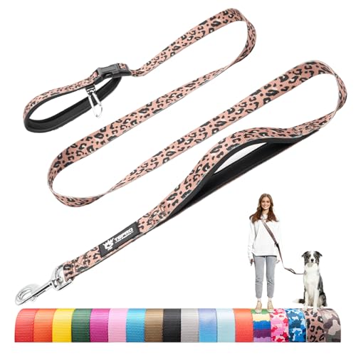 TSPRO Freihandleine Hund für Mittel bis Große Hunde, Verstellbar und Dauerhaft, mit Weichem Gepolstertem Griff und Metallschnalle (Leopardenmuster)