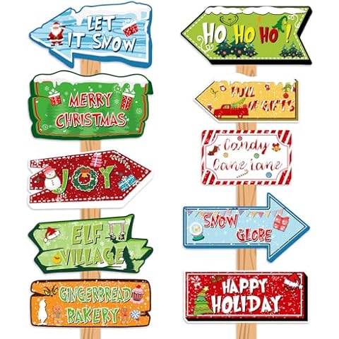 MUNILAIL 20 Pieces Christmas Party Directional Signs Xmas Welcome Sign Street Photo Prop Cutouts Sign for Christmas Party Decorations Christmas Yard Sign Cover