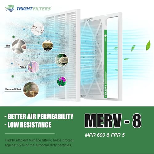 Image of TRIGHTFILTERS 16x20x1 Air Filter 4 Pack, MERV 8 Pleated HVAC Furnace Filter