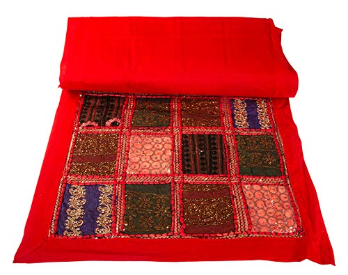 Tribe Azure Fair Trade Red Table Runner Cotton 18" X 58" Hand Embroidered Boho Bohemian Colorful Patchwork Indian Decoration Decor Tapestry #TOP6