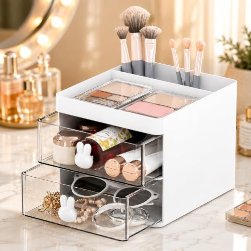 Image of PulGos Cosmetic Organizer with 2 Drawers | Plastic Makeup Storage Box