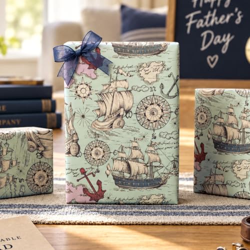 Image of Burymento Vintage Nautical Map Wrapping Paper Roll, Antique Map Gift Wrap