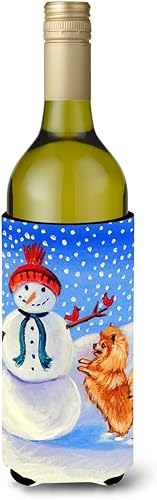 Caroline's Treasures 7151LITERK Muñeco de nieve con pomerania, muñeco de nieve de invierno, botella de vino, funda enfriadora de botella, lavable a