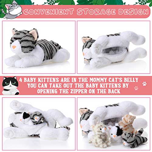 Image of Skylety 5 Pieces Cat Stuffed Animal with Babies Inside Belly Plush Cat Pregnant Mommy Kitty with 4 Cute Fluffy Stuffed Kittens Christmas Birthday Surprise Gifts(Gray)
