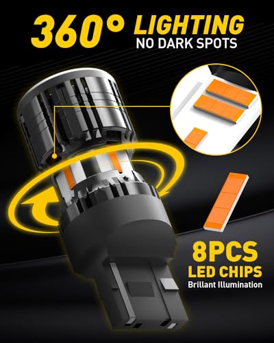 Image of AUXITO CANBUS 7440 LED Bulbs Amber Yellow for Turn Signal Lights with Built-in Resistor Anti Hyper Flash 7440NA T20 7441 W21W WY21W Exterior Light Blinker Bulb Replacement, Pack of 2