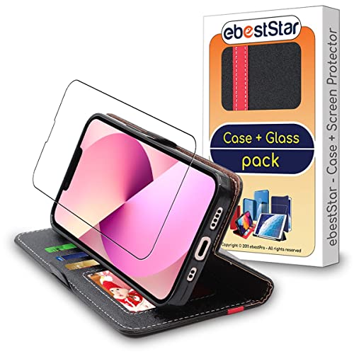 ebestStar   Funda para iPhone 14, iPhone 13 Apple, Carcasa Libro Capa, Protectora Cartera, Cuero PU Soporte Tarjeta, Negro/Rojo + Cristal Templado