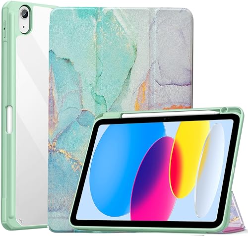 Image of ProElite Case Cover for Apple iPad (A16) 11th /10th Generation (2025 /2022), Transparent case Cover with Pencil Holder for iPad 11th /10th Gen 2025 /2022, Marble Green