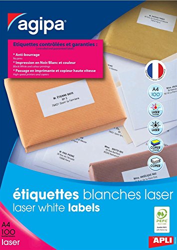 Étiquettes laser Apli 119718 : 1400 pièces coins arrondis 99,1 x 38,1 mm pour photocopieur blanc