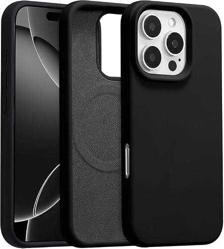 ALPHA MagSafe Compatible Silicone Case for iPhone 16 Pro Max (6.9-Inch) – Premium Liquid Silicone Magnetic Cover, Soft Microfiber Lining, Slim Shockproof Protective Case, Blush (Black)