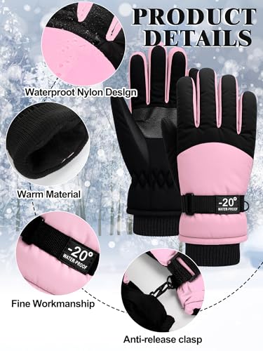 Image of Geyoga Kids Waterproof Winter Snow Ski Gloves for Boy Girl Outdoor Warm Thickening Snowboard Gloves