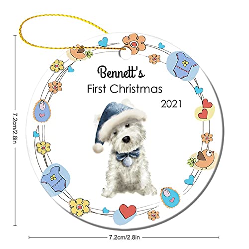 4806 Westie Christmas Cute Dog Gift Friendship 2021 1St Cartoon Picture Ornaments For Newborn Babies Baby Xmas Keepsakes New Parents Mom Dad Presents Ceramic Holiday Decoration Round 3 Inch Set Of 4 #TOP1