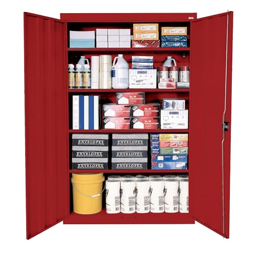 Sandusky Lee EA4R462472-01 Elite Garage Storage Cabinet, Steel Utility Cabinet with Adjustable Shelves, 72\"H, Red