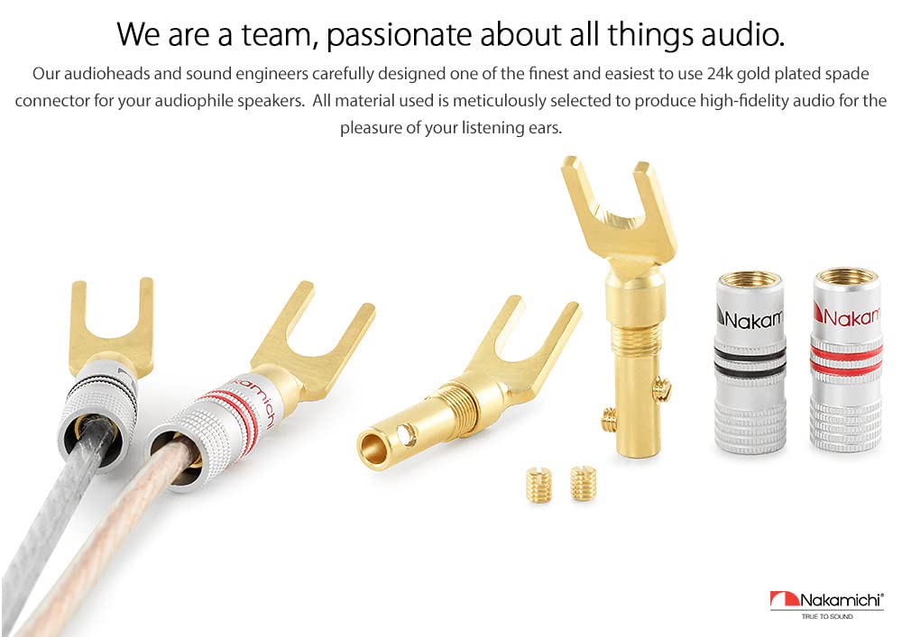 Nakamichi Excel Series 24k Gold Plated Spade Y Banana Plug 12-18 AWG Gauge Size 4mm Speakers Amplifier Hi-Fi AV Stereo Home Theatre Audio Wire Cable Screw Connector, 4 Pcs (2-Pairs) - Image 4