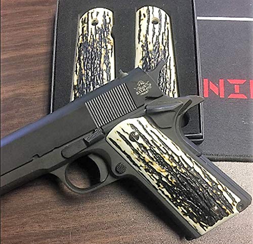 Compatible Replacement For 1911 Grips Premium Gun Grips Colt 1911 Gov. & Clones Taurus, S&W, Springfield, Rock Island Full Size Faux Mammoth Bark Bonus 4 Gold Screws #TOP6