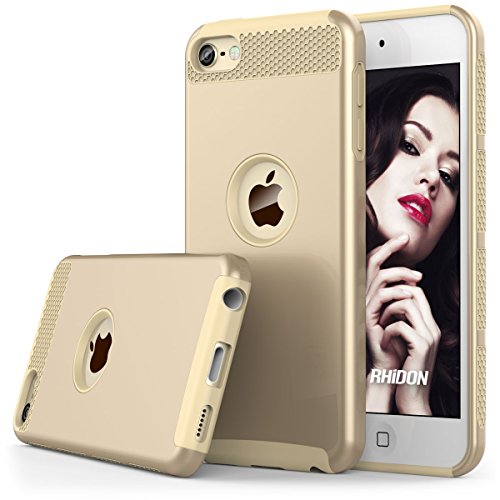 iPod Touch 6 Case, iPod Touch 5 Case, Rhidon Slim Shockproof Armor Hard Rugged Ultra Protective Back Rubber Dual Layer Impact Protection Cover for Apple iPod Touch 5 6th Generation (Gold)
