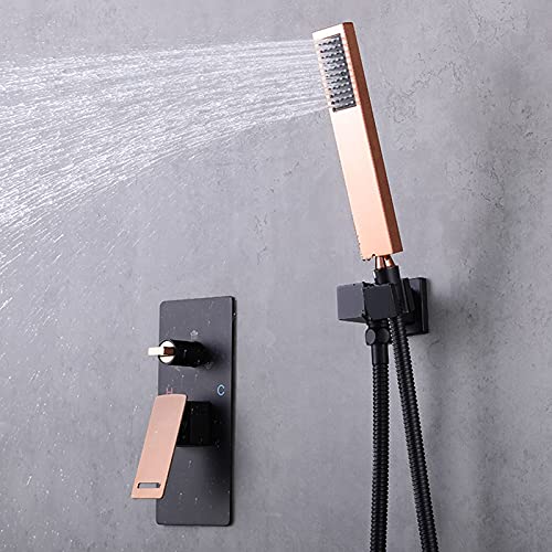 Ensemble de douche mitigeur effet pluie chic noir et or rose - 3