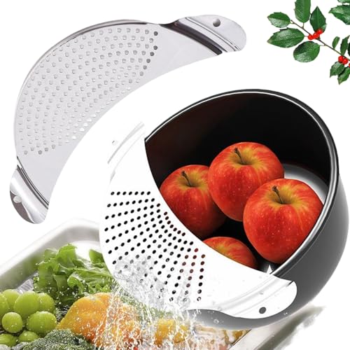 IUSOT Nudelsieb Edelstahl - Topf Sieb Abgiesshilfe für Töpfe bis Ø 26 cm, Flaches Abtropfsieb Platzsparend, Funktionale Abgießhilfe für Pasta, Gemüse, Kartoffeln