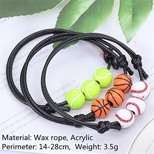 6Pcs Handmade Sport Ball Charm Bracelets Baseball Basketball Soccer Tennisball Rugby Volleyball Cord Bracelets Adjustable Unisex Rope Bracelet For Women Men Teens Outdoor Sports Jewelry(6*Black*3) #TOP1
