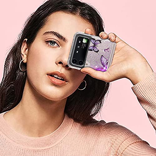 Encases For Samsung Galaxy Z Flip 4 Case Glitter Liquid,Galaxy Z Flip 4 Case Bling Quicksand Sparkle Shockproof Protective Bumper Case For Samsung Z Flip 4 5G 2022 Purple Butterfly For Girls Women #TOP6