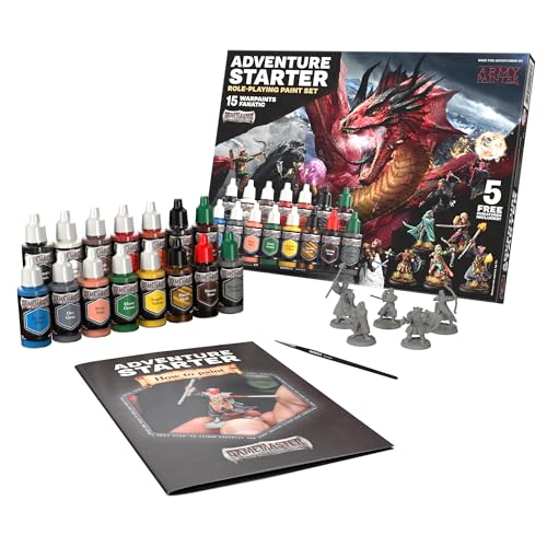 The Army Painter, GameMaster: Adventure Starter Role-playing Paint Set, 15 x 18ml Warpaints Fanatic Acrylic paints, incl. a Brush-On Primer, 5 FREE Miniatures & 1 Brush - For Warhammer & Dnd