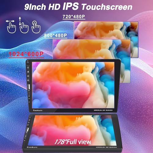 9 Inch Single DIN Car Stereo with Wireless Apple CarPlay Android Auto, Car Radio, 9" IPS Capacitance Touchscreen, Bluetooth 5.2, FM Receiver, Backup Camera,USB/Type-C, subwoofer, Apple Car Play