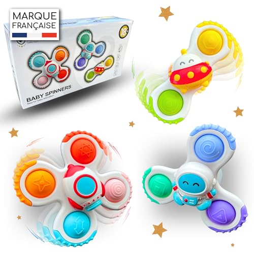 Baby Spinner Ventouse Pop it - Baby hoptoys Fidget Toys - Spinner Anti Stress - Jouet Bebe 1 an - Jouets de Bain - Hand Spinner Bebe