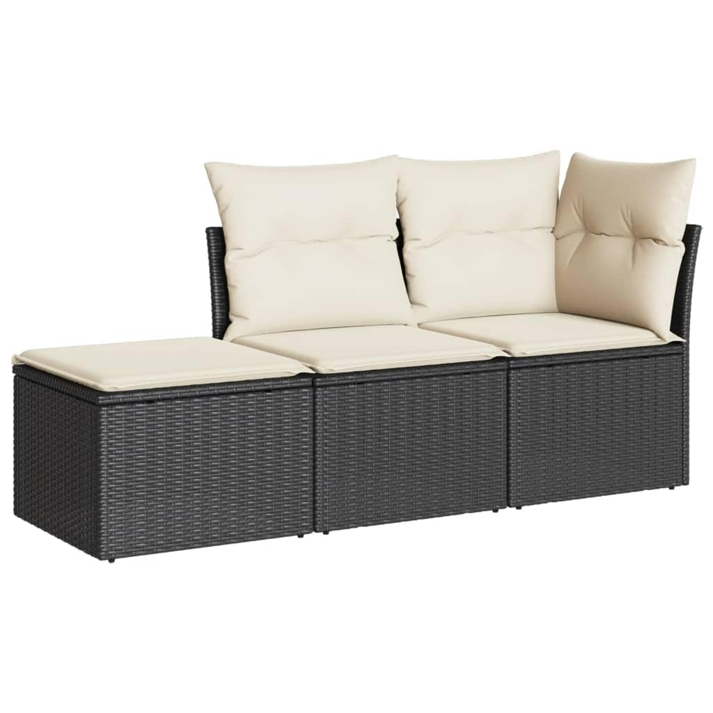 Salon de jardin résine tressée noire vidaXL ensemble meubles extérieur patio avec coussins