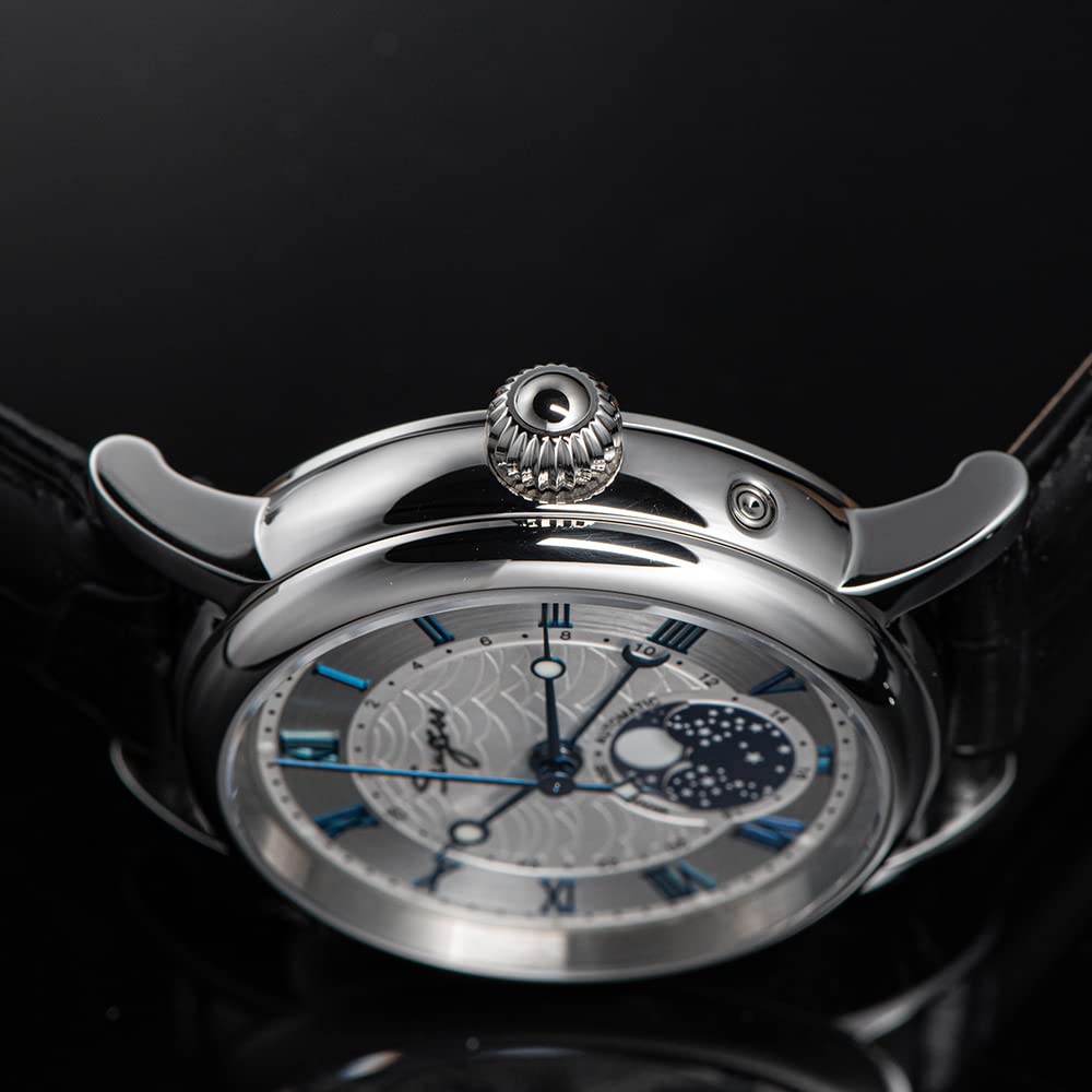 Moonphase Automatische mechanische Herrenuhr Armbanduhren Möwenwerk ST2108 wasserdichte Uhr Saphirglas Uhren, blau, Retro