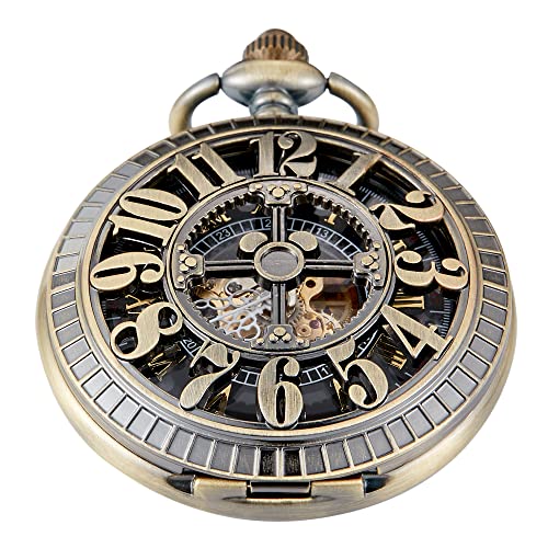 Montre de poche mécanique homme en bronze chiffres arabes creux MW120
