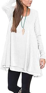Poetsky Women's Long Tunic Blouses Shirts for Leggings Chiffon Splicing ...