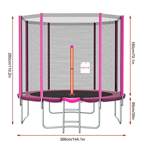 Ronvir Outdoor Trampolin, Ø 244 / 305 / 366 cm Gartentrampolin Rosa, Hochwertige Trampolin mit Sicherheitsnetz, Leiter… – Bild 3