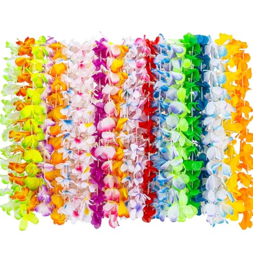 24 PCS Hawaiian Leis for Luau Party - MAQIHAN Hawaiian Flowers Leis Hawaiian Leis Bulk Hawaiian Leis Flower Necklace Hawaiin Leis for Hawaiian Beach Themed Birthday Party Favors Wedding Decorations