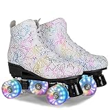 Wuwer Roller Skates for Women Men Stylish PU Leather High Top Classic Double-Row Roller Skates Indoo