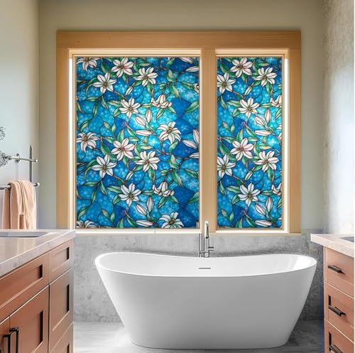Image of HOME13 Window Privacy Film Frosted Glass Film Decorative Window Sticker Removable Window Film Home Office Privacy Film Window Coverings (Orchid Flower, 1 Feet by 4 Feet)