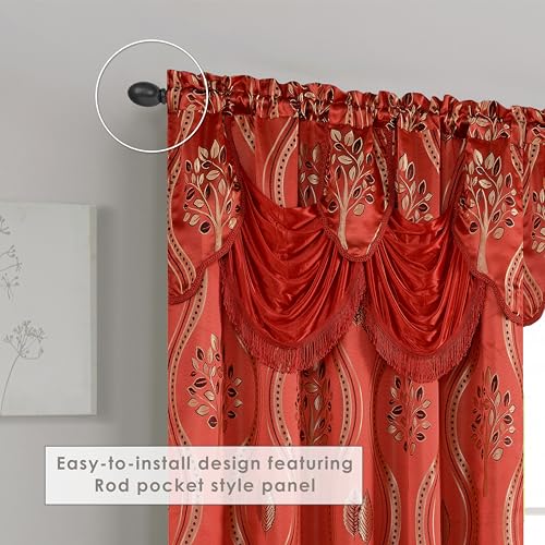 Image of Elegant Comfort Luxurious Beautiful Curtain Panel Set with Attached Valance and Backing 54 inch X 84 inch (Set of 2), Red