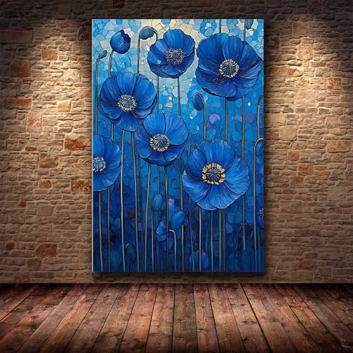 Tableau mural fleurs bleues TERUEA impression sur toile 70x100cm pour salon