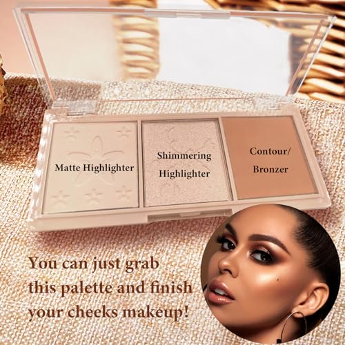 Blushers for Cheeks, Highlighter Bronzer Palette Make Up Powder with Brush, Natural Look Long-Lasting Waterproof Matte Shimmering Powder Makeup for Women - Image 4