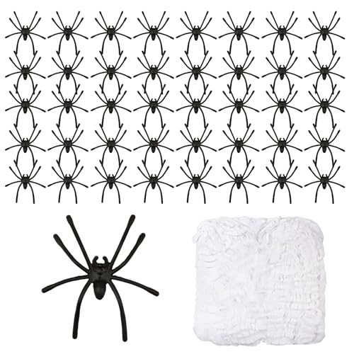 Telaraña Halloween, 100g Telaraña Elástica, Telaraña Blanca Decor con 40 Arañas Falsas Adicionales, para Halloween Decoracion Fiesta de Carnaval de Halloween, Súper Elásticas Telarañas Accesorios